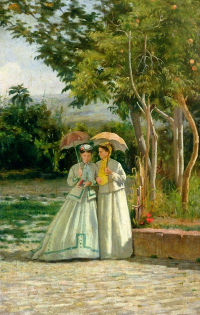 Promenade in a Garden by Silvestro Lega